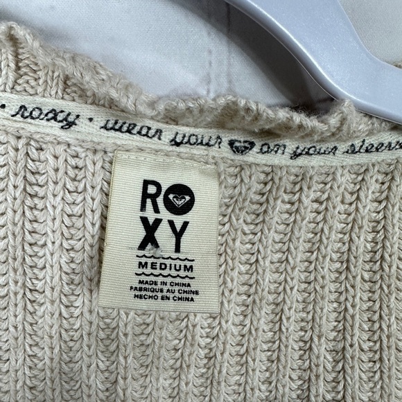 Roxy Open Knit Sweater Short Sleeve Cream Beach  Casual Sz M, GUC - Picture 2 of 5